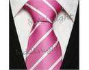 New Pink & White Thin Striped Luxury Silk Tie Set 1120  