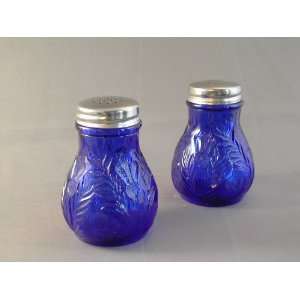  Cobalt Blue Glass Inverted Thistle Salt & Pepper Set with 