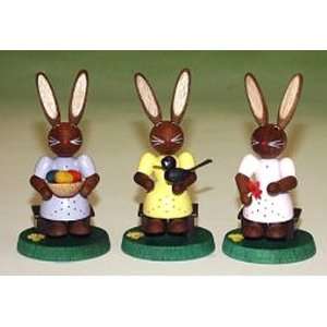  3 Piece Sitting Easter Bunny Lady German Figurines 