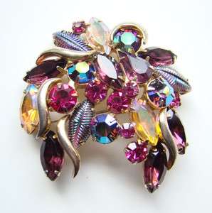 Vintage Rhinestone Brooch Unsigned Kramer Unusual Stone  