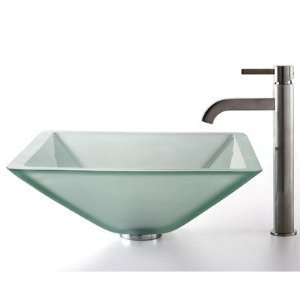   901FR 19mm 1007 Square Frosted Aquamarine Glass Sink and Ramus Faucet