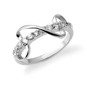  Silvertone Twisted CZ Ring, 6 Jewelry