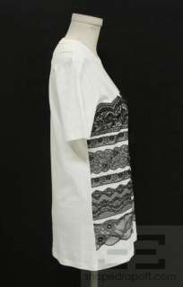   & Gabbana White Cotton & Black Lace Short Sleeve Top Size 44  
