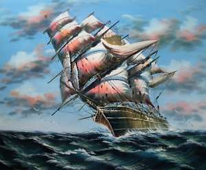 High Q. Hand Painted Oil Painting Sailing Ship   11, Large 20x24in 