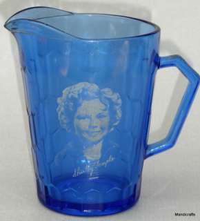   1935 SHIRLEY TEMPLE Cobalt Blue GLASS Milk PITCHER Jug Creamer  