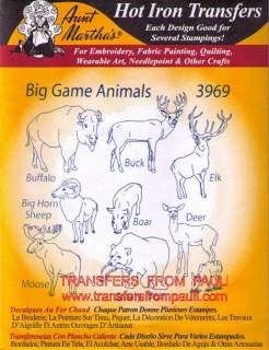 Big Game Animals Aunt Marthas Embroidery Transfer  