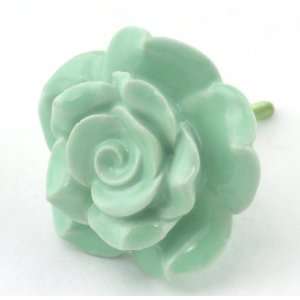 Green Rose Ceramic Cabinet Knobs 8pc Cupboard Drawer Pulls 