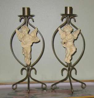 Vintage Shabby CHERUBS & BRASS Chic Candle Holders  