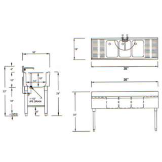 Stainless Steel Bar Sink   35   Three Compartment 845033002283  