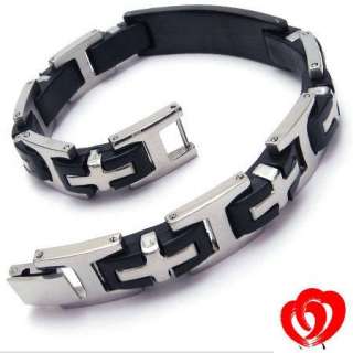 Men Black Cross Stainless Steel Bracelet Charm Gift  