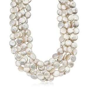  10 11mm Coin Pearl Necklace In Vermeil Jewelry