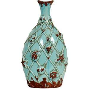  Shell Accented Blue Ceramic Vase