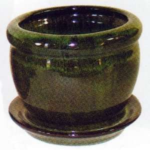  Cauldron Pot Glazed Ceramic Pot and Saucer   Tropical 