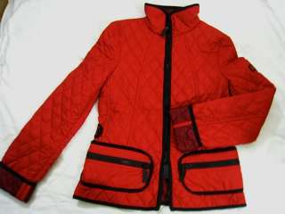 NWT Auth Burberry Trim Diamond Quilted Coat Jacket Sz XS Military red 