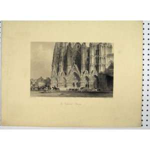 View Cathedral Bourges C1865 Horses People Old Print