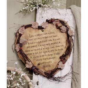  LOVE IS Plaque Heart with Vine and Berries 1st Corinthians 