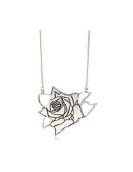 HAN CHOLO Shadow Series Silver Plated Brass Big Rose Necklace, 19