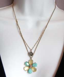 NWT Lucky Brand Double 2 Strand Stone Flower Necklace Turquoise Yellow 