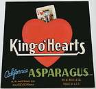KING O Hearts Vintage Salinas CA Asparagus Crate Label