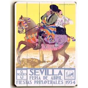  Wood Sign 1934 Sevilla Fiesta by unknown. Size 24.00 X 18 