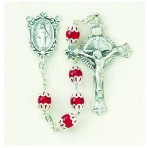  6mm Ruby Rosary Capped w/Sterling Crucifix & Center 