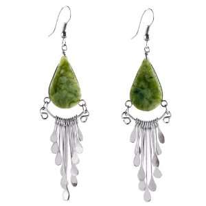 One Pair Drop 1.5 Green Serpentine Stone Fair Trade Earrings Peru 