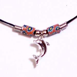  Dolphin Necklace with the Serene Blue Flower Claymatic 