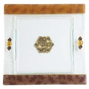  Glass Matzah Plate with Brown Autumn Leaves Everything 
