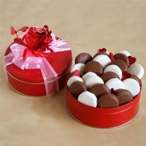 Chocolate Covered Cream Filled Sandwich Cookies in Valentines Gift Tin 