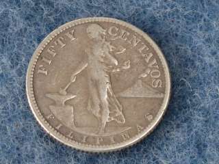 1918 S PHILIPPINES FIFTY CENTAVOS SILVER SAN FRANCISCO MINT B6701 