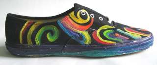 BLACK TENNIS SHOES ARTIST HAND PAINTED 9.5 ALL OVER FUN  