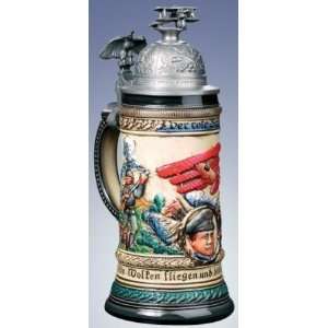  German Beer Stein Red Baron with Plane on Lid Kitchen 