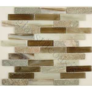   Brown Linea Offset Glossy & Unpolished Glass and Stone Tile   17706