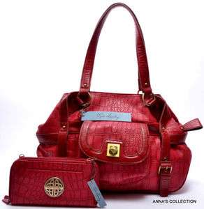 NWT  KATE LANDRY PYRAMID RED CROCO TOTE WITH MATCHING WALLET  