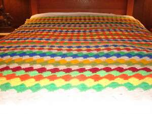Beige Border Handcrafted Crochet Afghan Throw Blanket  