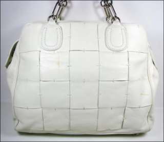 Designer Purses POLLINI White Woven Leather Satchel Handbag  