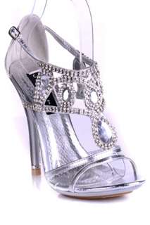 SILVER 10 PATENT LEATHER TEARDROP RHINESTONE STYLE HIGH HEELS SHOES 