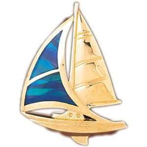  14kt Yellow Gold & Opal Sailing Boat Slide Jewelry