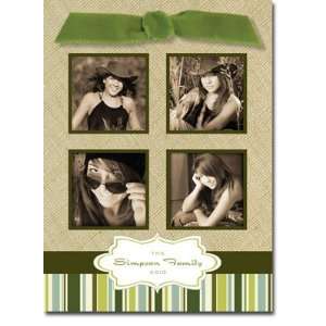     Digital Holiday Photo Cards (Linen with Green Stripe with Ribbon