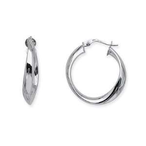   14K White Gold Twisted Euro Hoop Earring CleverEve Jewelry