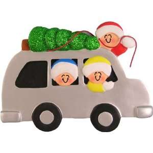 2204 Family of 3 with Christmas Tree Tied On Car Personalized 