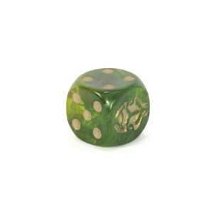  16mm d6 Round Cornered Beetle Dice, Scarab Green w/Gold Toys & Games