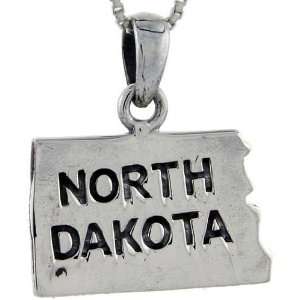  925 Sterling Silver North Dakota State Map Pendant (w/ 18 
