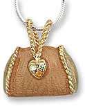Brown & Gold Purse with Heart Clasp Necklace Pendant  