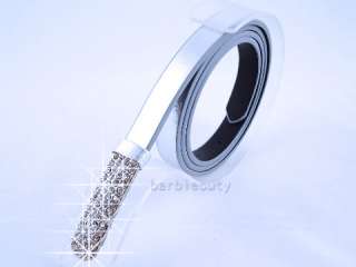 B004 Ladies Thin Crystal Buckle Silver Belt S L 27 36  
