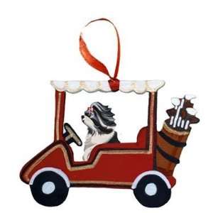  Black White Shih Tzu Dog Golf Cart Wooden Handpainted 3 