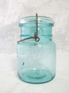   Aqua Blue Glass Ball Ideal Mason Jar Pat July 14 1908 No 1 Wire Latch