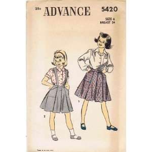  Advance 5420 Sewing Pattern Girls Blouse Suspender Skirt 
