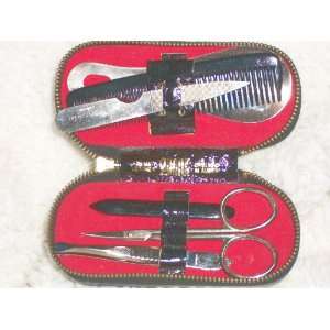  Swank Vintage Mini Manicure Set in Black Leather Case with 