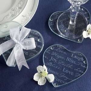  Good Wishes Heart Glass Coasters   Set of 12 Kitchen 